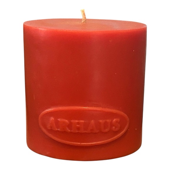 NEW Arhaus Pillar Candle Persimmon Orange 3" x 3" Lead Free Wicking Logo Fall - Picture 1 of 4